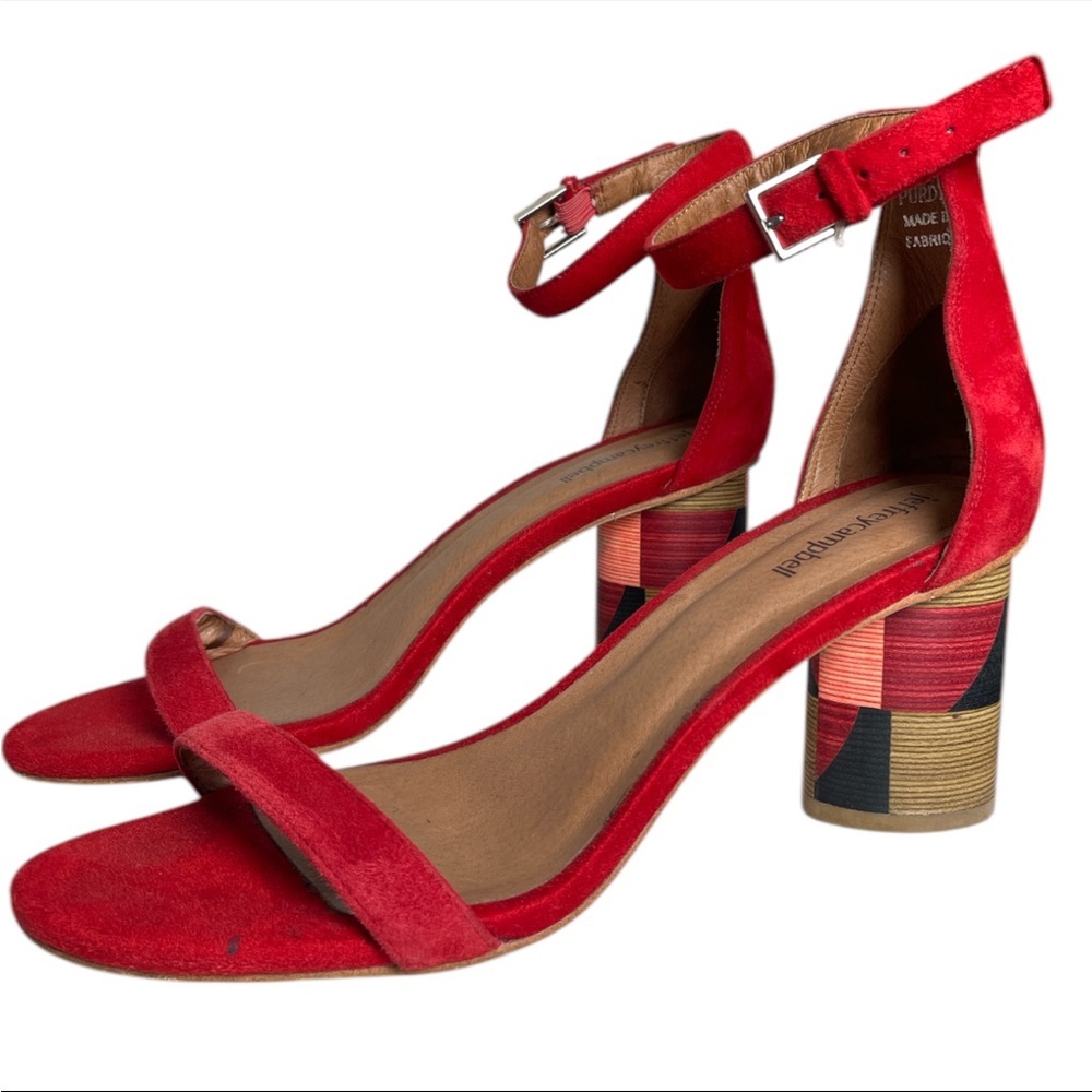 Jeffrey Campbell Women’s Red Suede Mosaic Block Heel Sandals Size 9.5 Artsy Bold